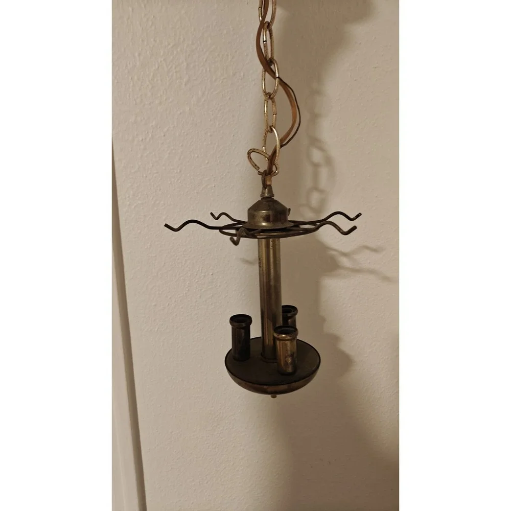 Pair Of Two Vintage Brass Pendant Lights Chandelier Look
